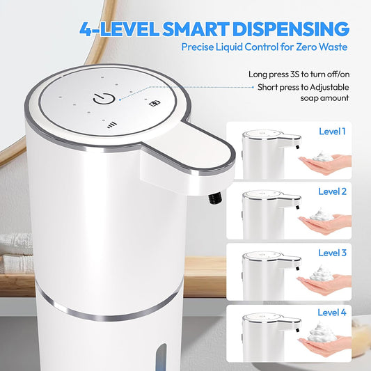 Automatic Foaming Soap Dispenser,Touchless Foam Soap Dispenser,12.8oz Rechargeable Wall Mounted Smart for Bathroom and Kitchen Dish Soap,Easy for Toddlers(White)
