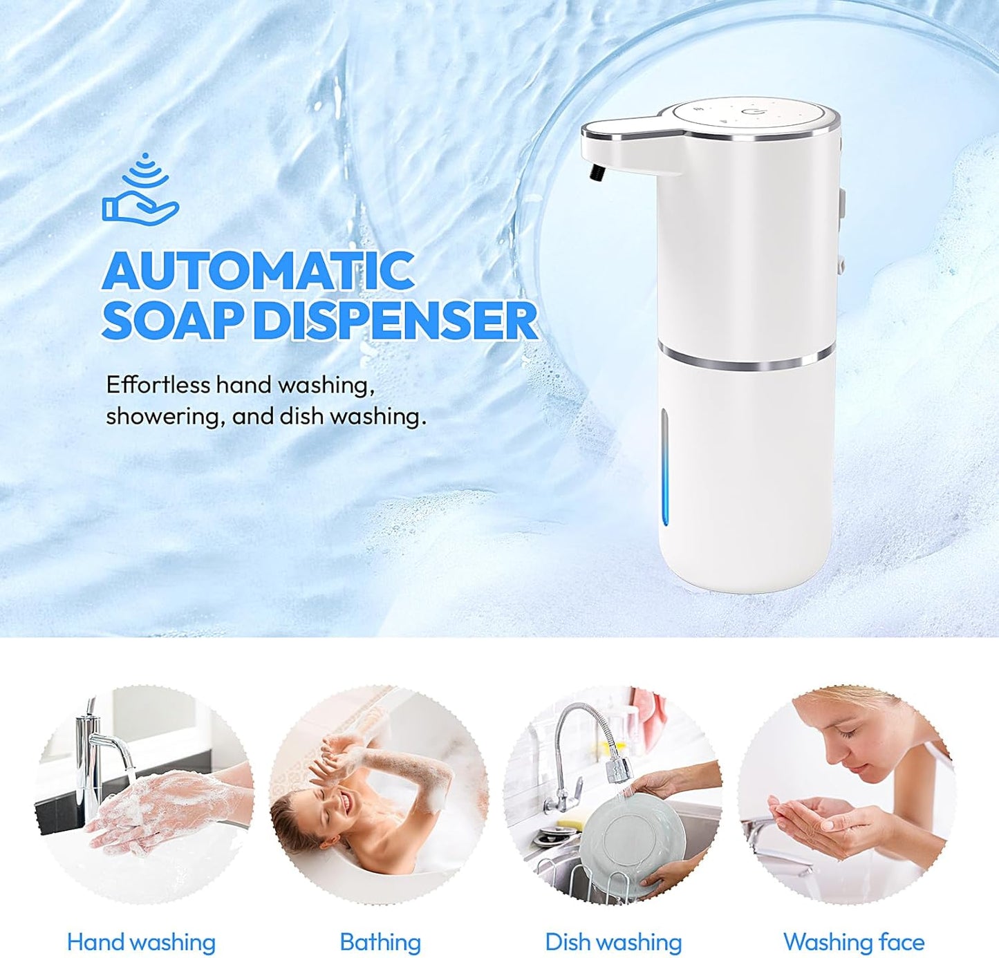 Automatic Foaming Soap Dispenser,Touchless Foam Soap Dispenser,12.8oz Rechargeable Wall Mounted Smart for Bathroom and Kitchen Dish Soap,Easy for Toddlers(White)