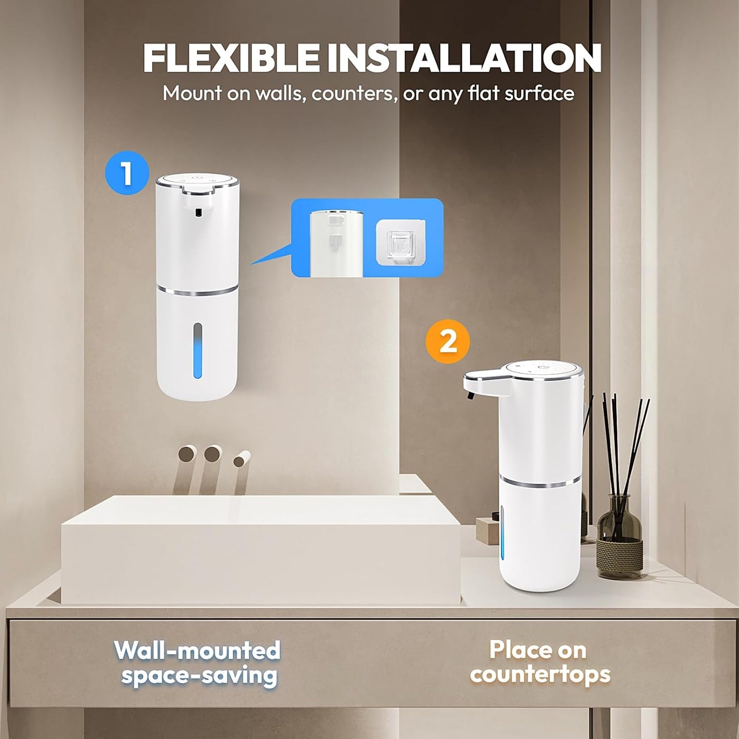 Automatic Foaming Soap Dispenser,Touchless Foam Soap Dispenser,12.8oz Rechargeable Wall Mounted Smart for Bathroom and Kitchen Dish Soap,Easy for Toddlers(White)