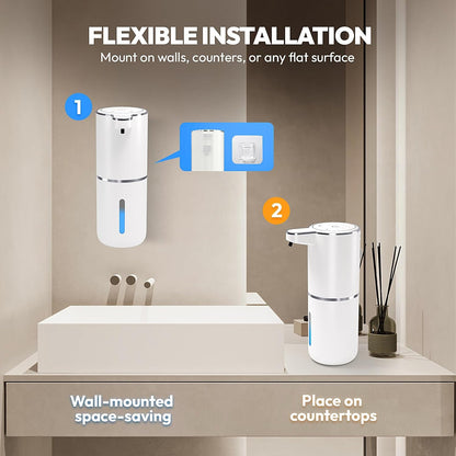 Automatic Foaming Soap Dispenser,Touchless Foam Soap Dispenser,12.8oz Rechargeable Wall Mounted Smart for Bathroom and Kitchen Dish Soap,Easy for Toddlers(White)