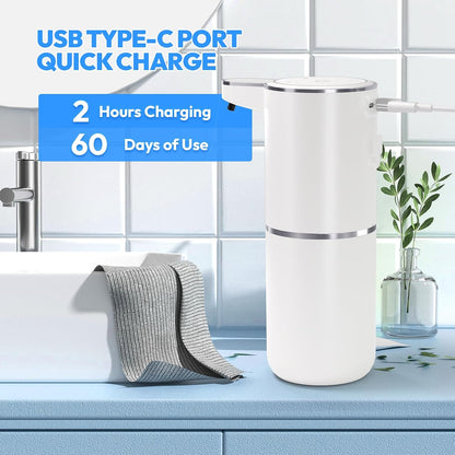 Automatic Foaming Soap Dispenser,Touchless Foam Soap Dispenser,12.8oz Rechargeable Wall Mounted Smart for Bathroom and Kitchen Dish Soap,Easy for Toddlers(White)
