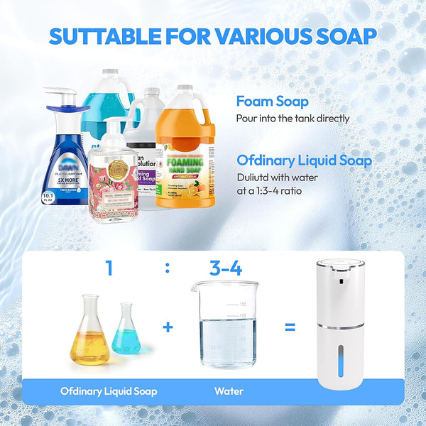 Automatic Foaming Soap Dispenser,Touchless Foam Soap Dispenser,12.8oz Rechargeable Wall Mounted Smart for Bathroom and Kitchen Dish Soap,Easy for Toddlers(White)