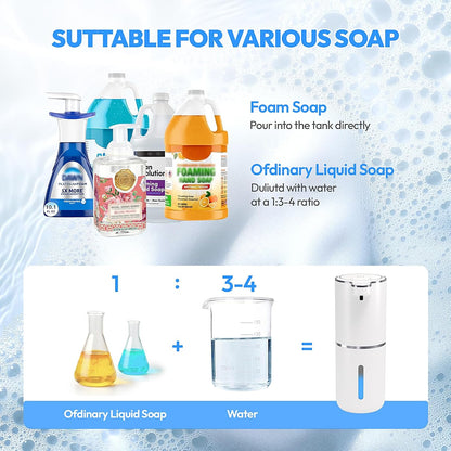 Automatic Foaming Soap Dispenser,Touchless Foam Soap Dispenser,12.8oz Rechargeable Wall Mounted Smart for Bathroom and Kitchen Dish Soap,Easy for Toddlers(White)